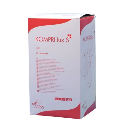 Kompresy gazowe 17. nitkowe 8. warst. KOMPRI lux S 7,5 x 7,5 cm (50 x 3 szt.) STERYLNE - Zarys