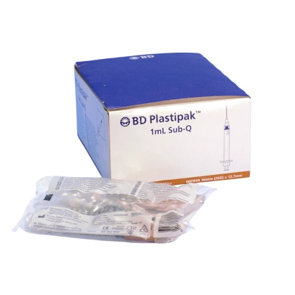 Strzykawka trzyczęściowa 1 ml, z igłą SUB-Q 0,45 x 12,7 mm (100 szt.) - BD Plastipak