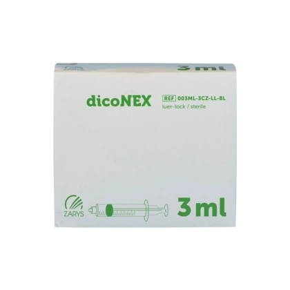 Strzykawka trzyczęściowa 3 ml LL, zielony tłok (100 szt.) - dicoNEX