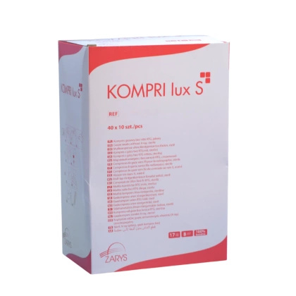 Kompresy gazowe 17. nitkowe 8. warst. KOMPRI lux S 10 x 10 cm (40 op. x 10 szt.) STERYLNE - Zarys