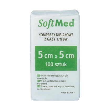 Kompresy gazowe 17. nitkowe 8. warst. 5 x 5 cm  (100 szt.) - SoftMed